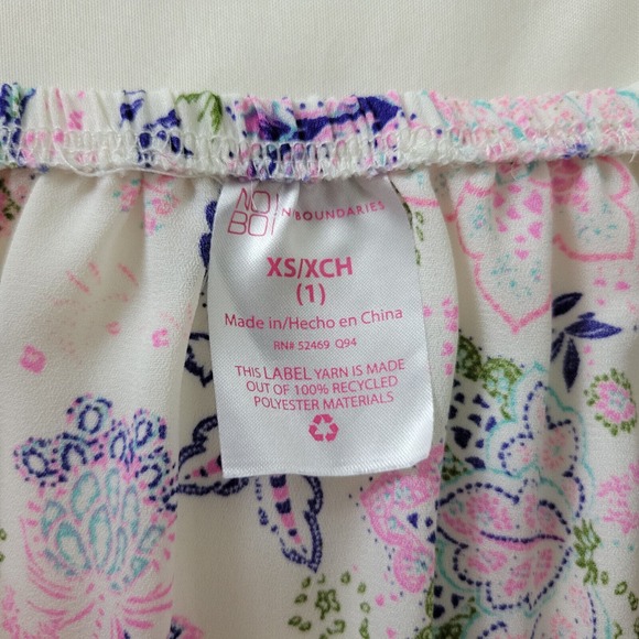 No Boundaries Juniors Blouse Size 1 Top White Floral‎ Long Sleeve Square Neck - Picture 8 of 11